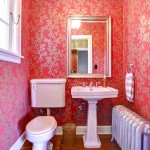 Small-Contemporary-Bathrooms-With-Red-Wallpaper-for-Women