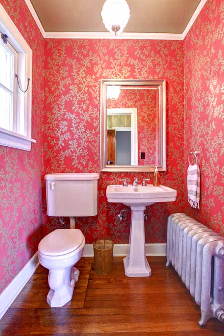 Small-Contemporary-Bathrooms-With-Red-Wallpaper-for-Women