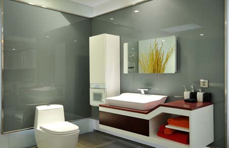 Modern stylish bathroom with grey interior beautifully decorated