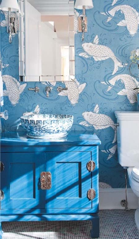 Blue bathroom wallpaper design