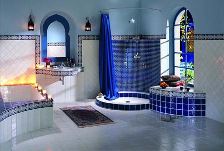 Modern blue bathroom interior