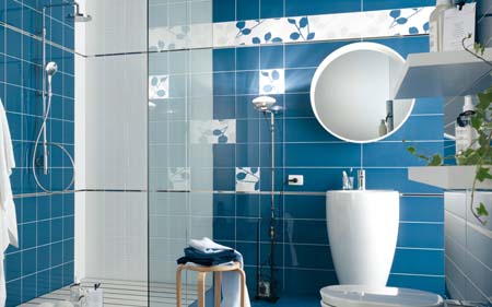 Modern blue white designer bathroom