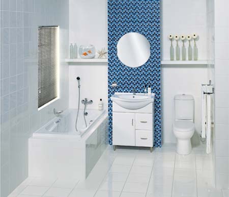 White blue bathroom interior