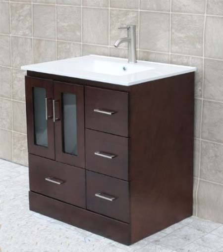 Bathroom Vanity Solid Wood Cabinet Ceramic Top Sink Faucet - 06