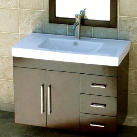 Bathroom Wall Mounted Vanity Cabinet Dark Cherry Color + Ceramic Top Sink